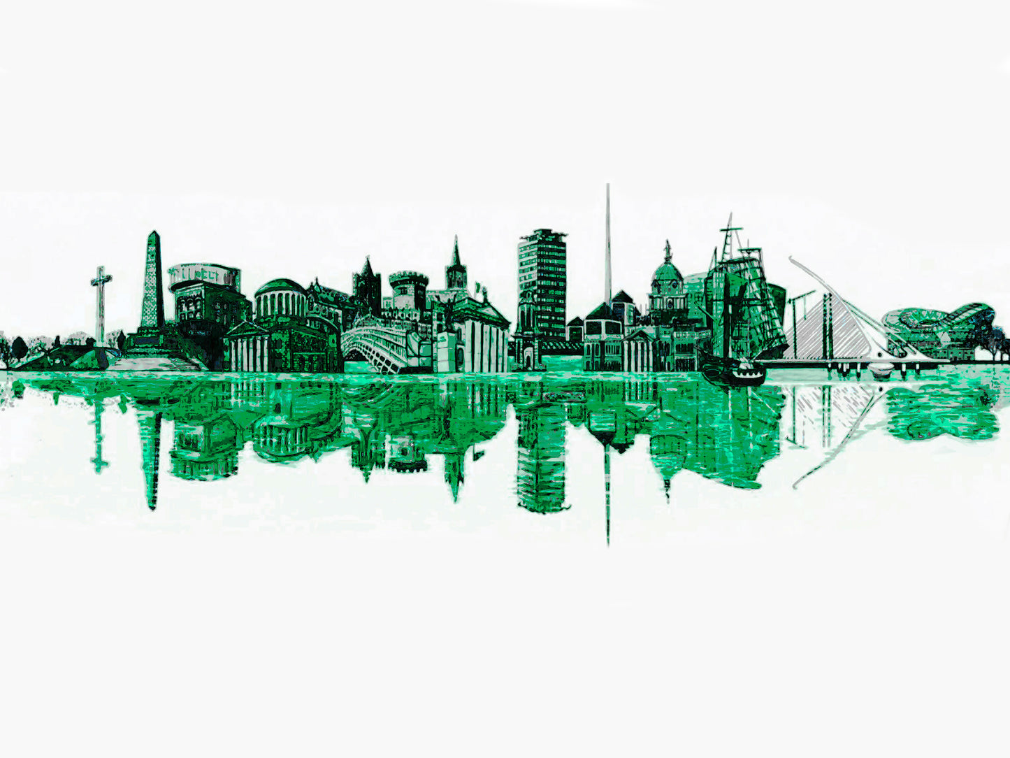 The Dublin Skyline Fine Art Archival Print in Green (18x24 inches)